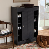 Baxton Studio WI5377-Dark Grey Leone Modern and Contemporary Charcoal Finished 2-Door Wood Entryway Shoe Storage Cabinet